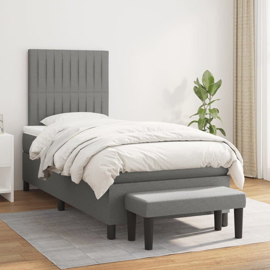 Box Spring Bed With Mattress Dark Grey 106X203 Cm Fabric