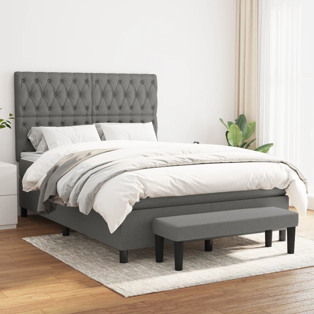Box Spring Bed With Mattress Dark Grey 106X203 Cm Fabric