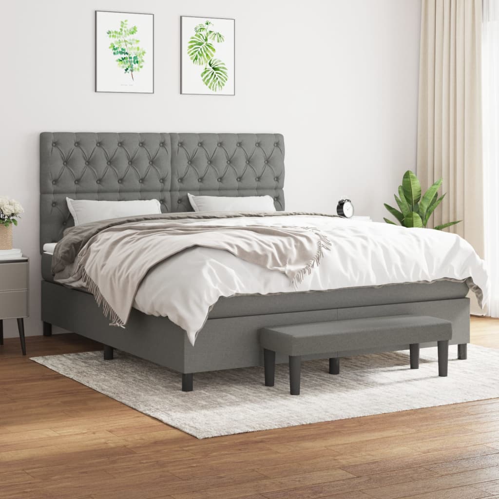 Box Spring Bed With Mattress Dark Grey 106X203 Cm Fabric