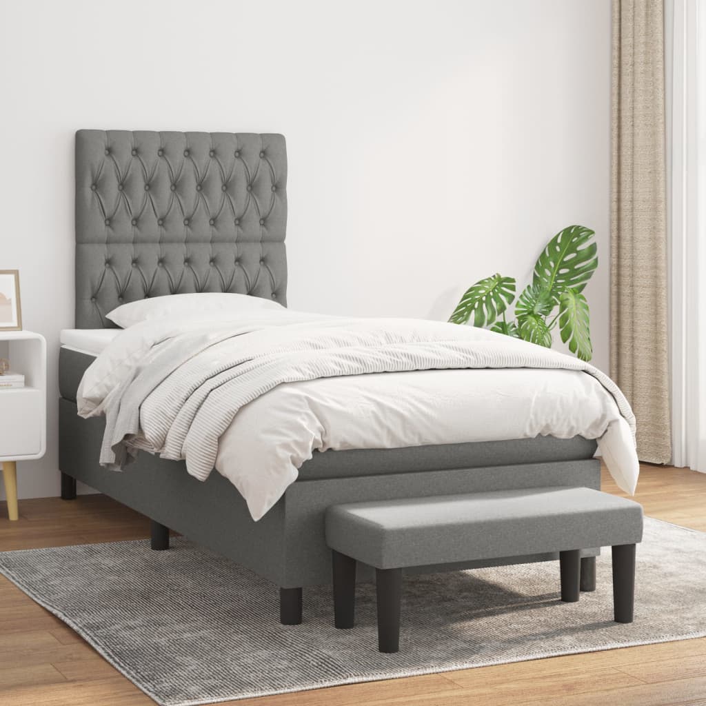 Box Spring Bed With Mattress Dark Grey 106X203 Cm Fabric