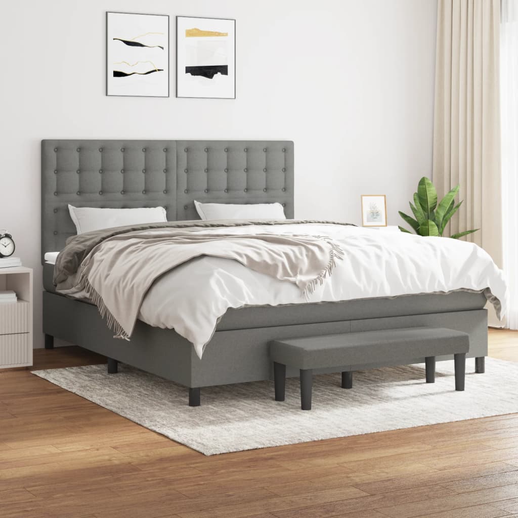 Box Spring Bed With Mattress Dark Grey 106X203 Cm Fabric