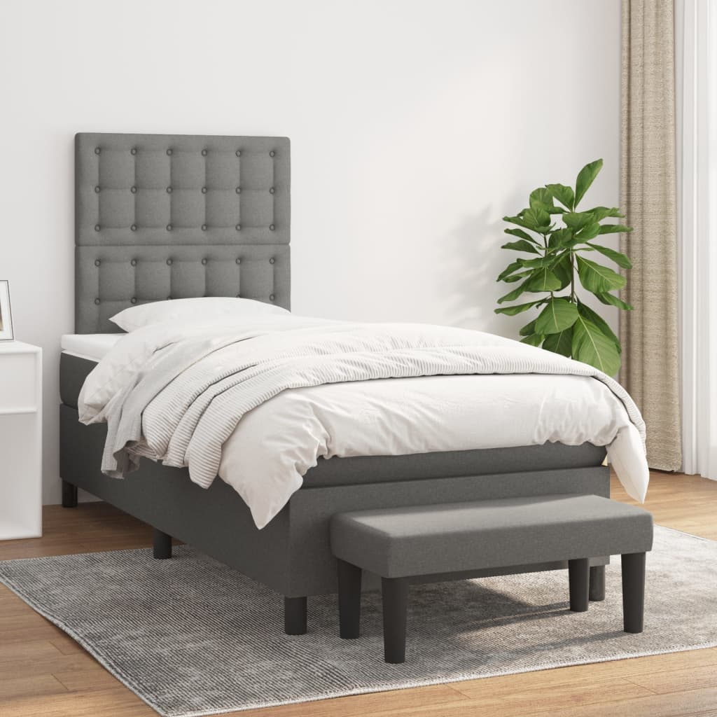 Box Spring Bed With Mattress Dark Grey 106X203 Cm Fabric