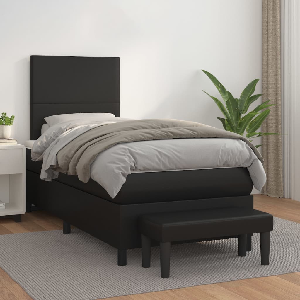 Box Spring Bed With Mattress Black 106X203 Cm Faux Leather