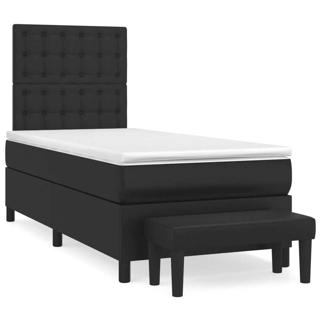 Box Spring Bed With Mattress Black 106X203 Cm Faux Leather