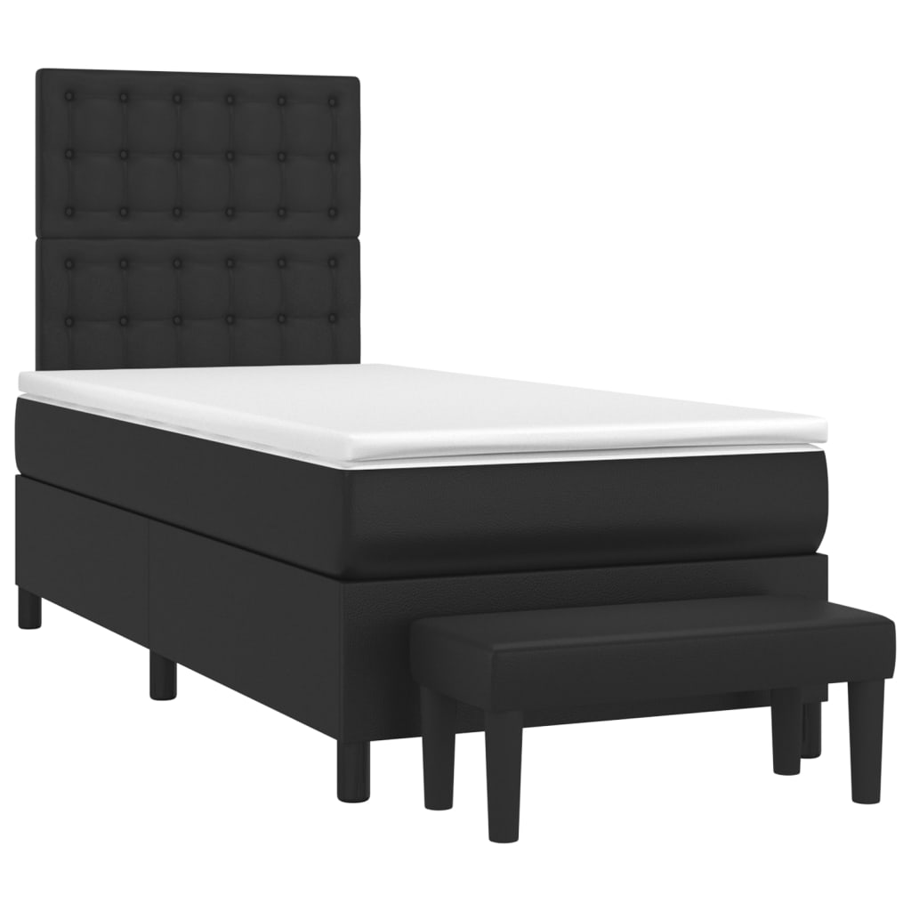 Box Spring Bed With Mattress Black 106X203 Cm Faux Leather