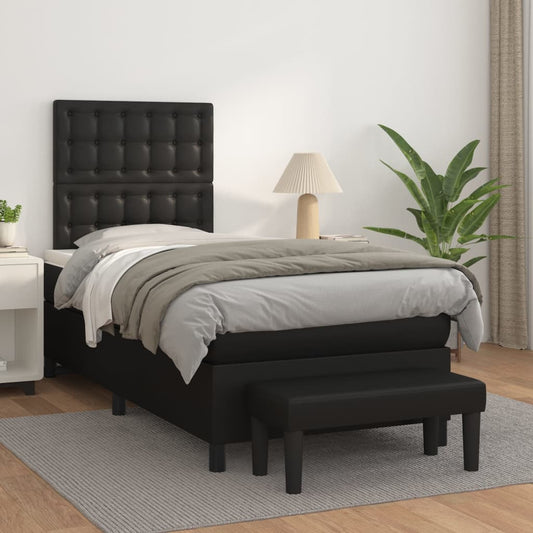 Box Spring Bed With Mattress Black 106X203 Cm Faux Leather