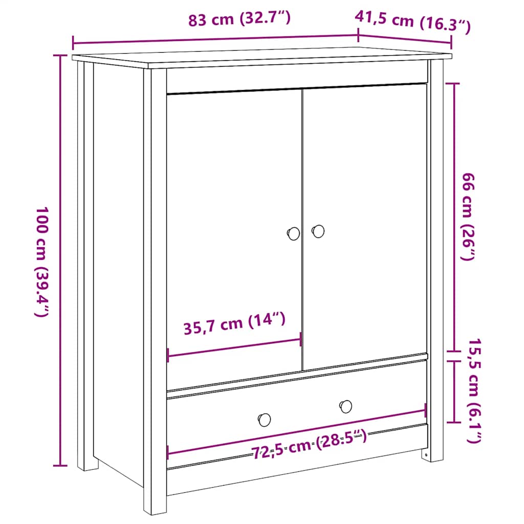 Highboard 83X41.5X100 Cm Solid Wood Pine