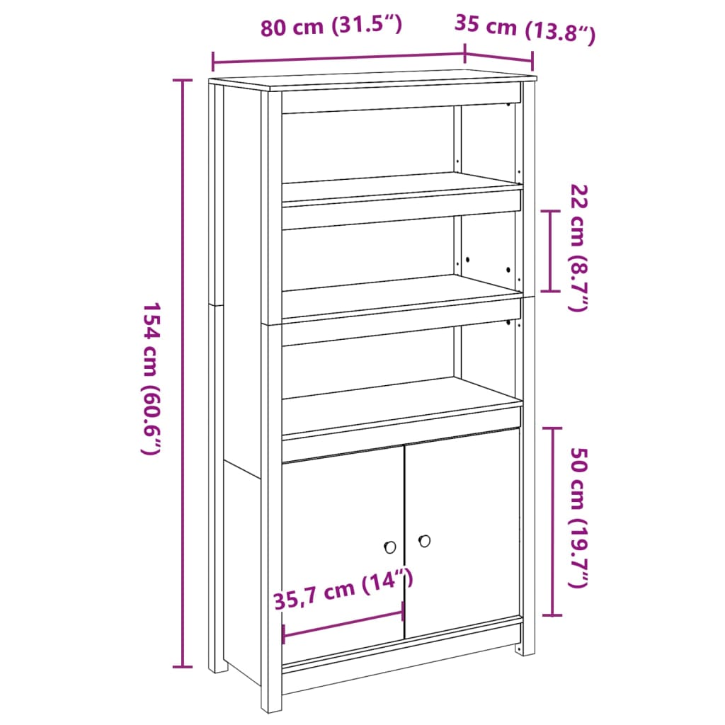 Highboard 80X35X154 Cm Solid Wood Pine