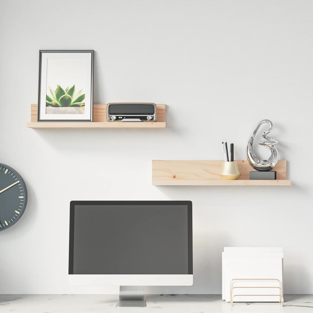 Wall Shelves 2 Pcs Solid Wood Pine