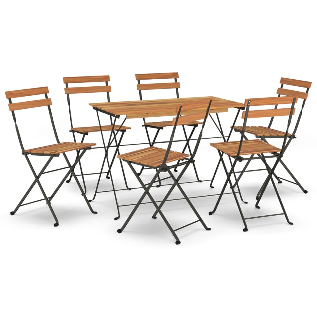 7 Piece Folding Bistro Set Solid Wood Acacia And Steel
