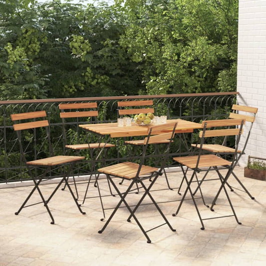 7 Piece Folding Bistro Set Solid Wood Acacia And Steel