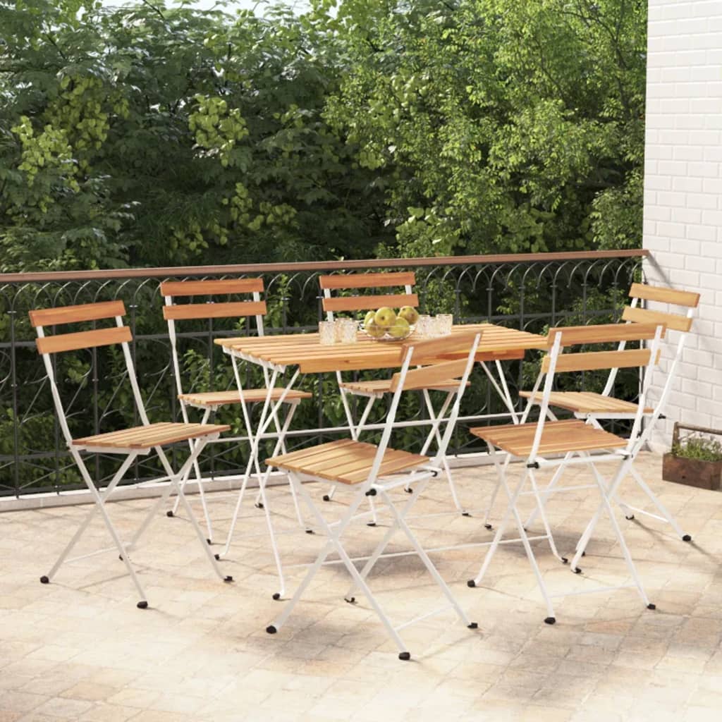 7 Piece Folding Bistro Set Solid Wood Acacia And Steel