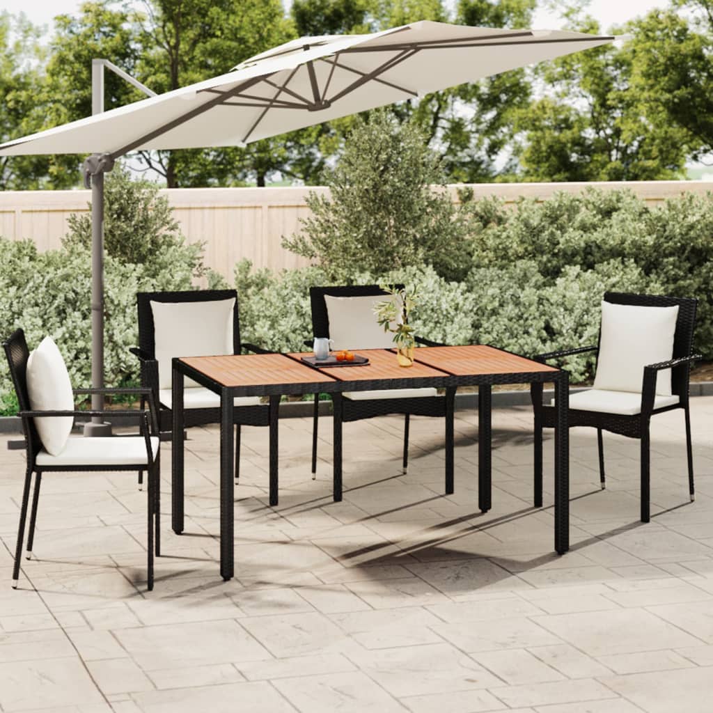Garden Table With Wooden Top Poly Rattan&Solid Wood Acacia