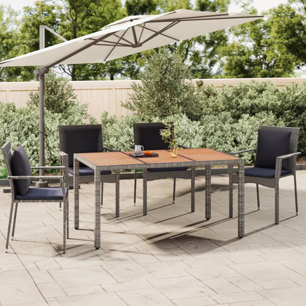 Garden Table With Wooden Top Poly Rattan&Solid Wood Acacia