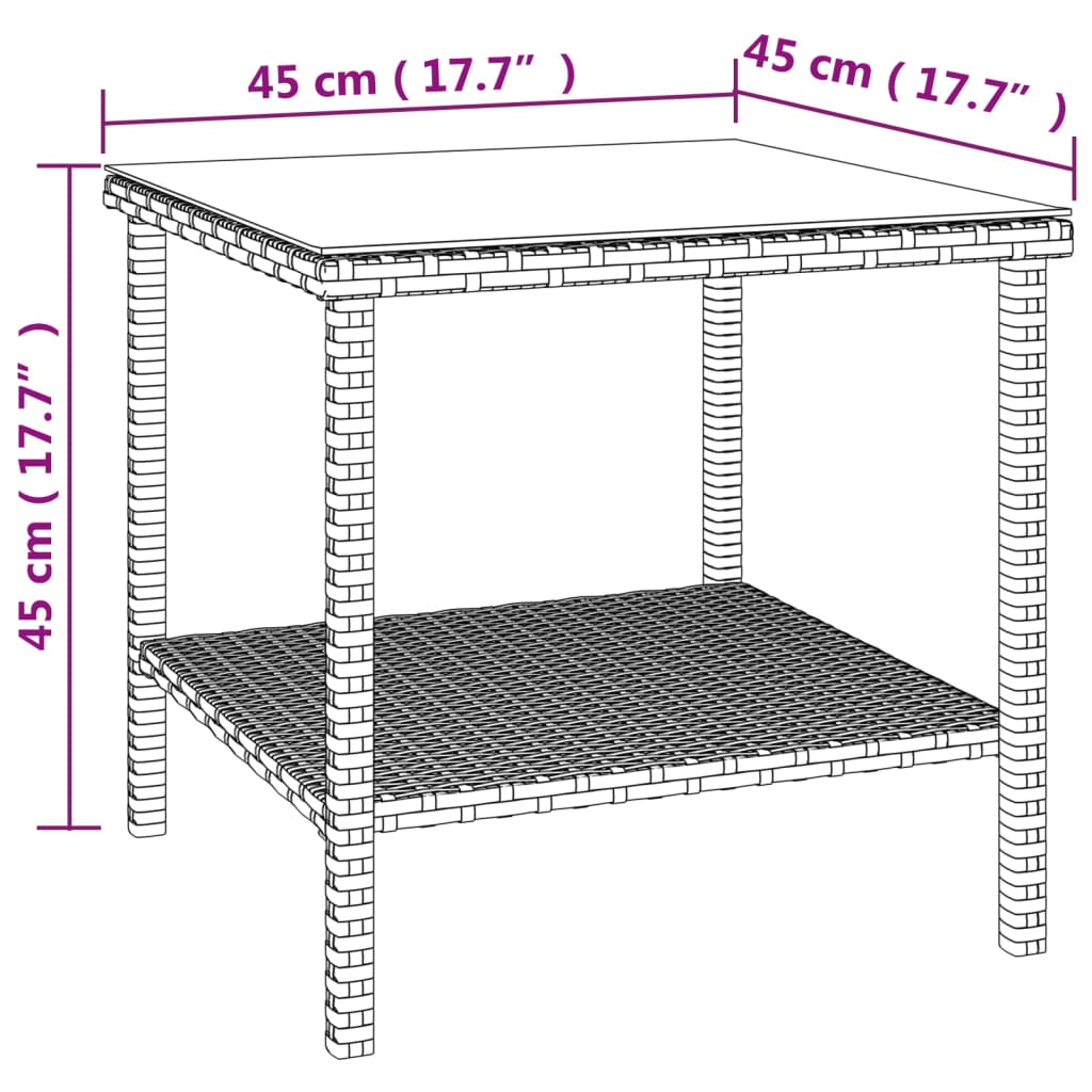 Side Table 45X45X45 Cm Poly Rattan And Tempered Glass