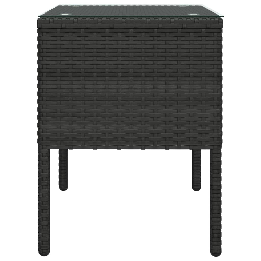 Side Table 53X37X48 Cm Poly Rattan And Tempered Glass