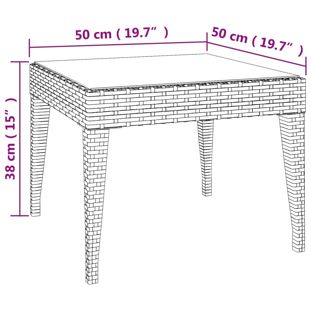 Side Table 50X50X38 Cm Poly Rattan And Tempered Glass