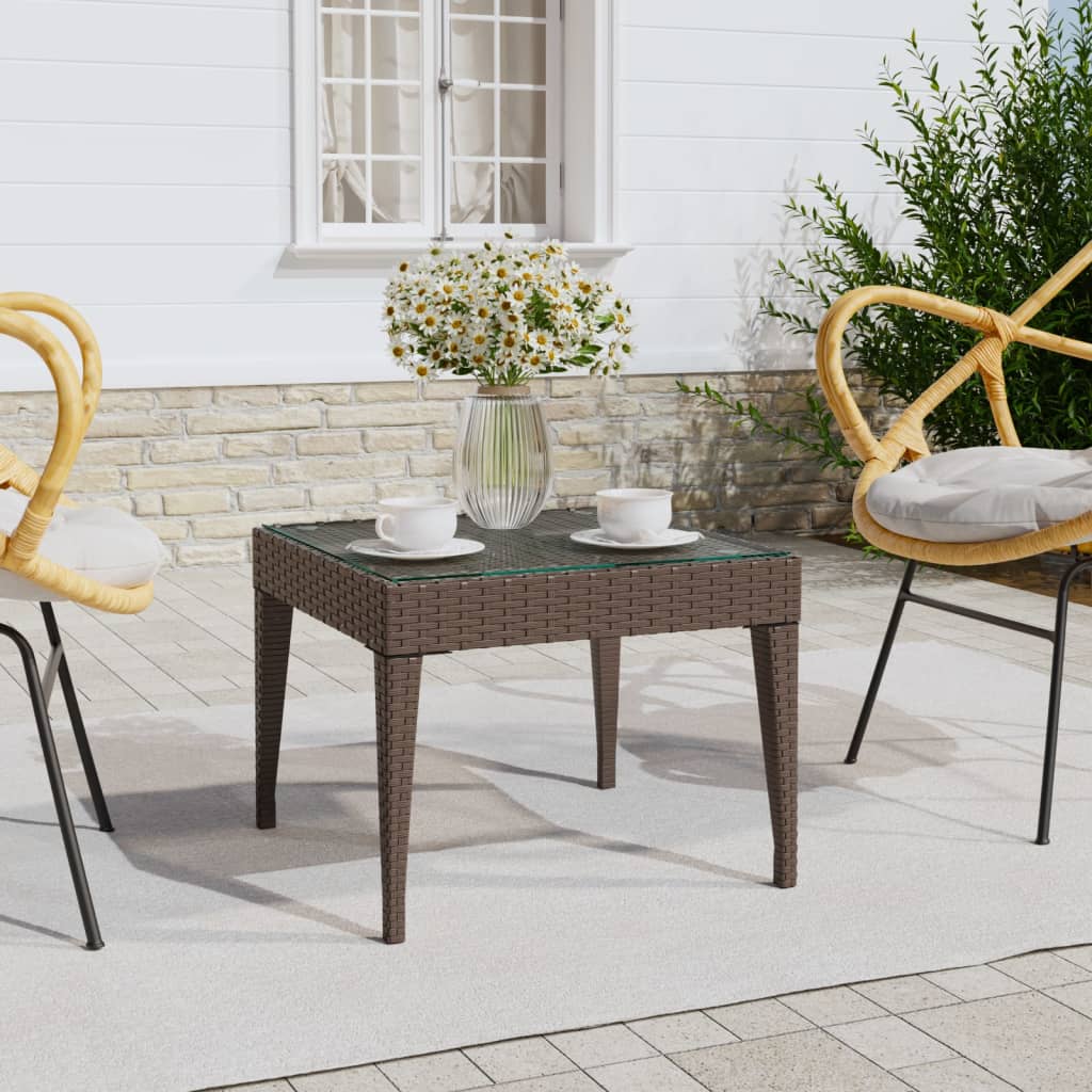 Side Table 50X50X38 Cm Poly Rattan And Tempered Glass