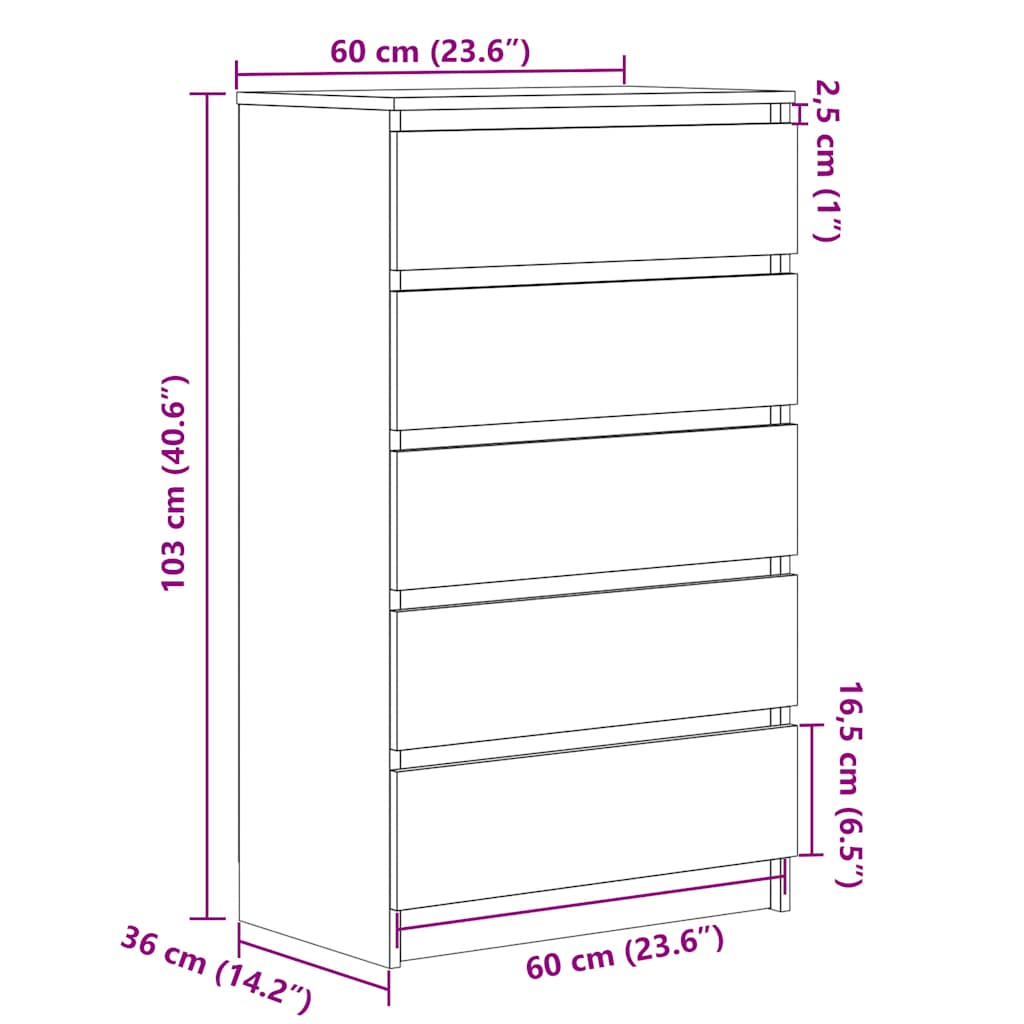 Drawer Cabinet 60X36X103 Cm Engineered Wood