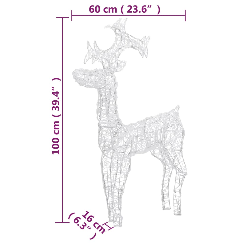 Reindeer Christmas Decorations 3 Pcs Acrylic Cold White