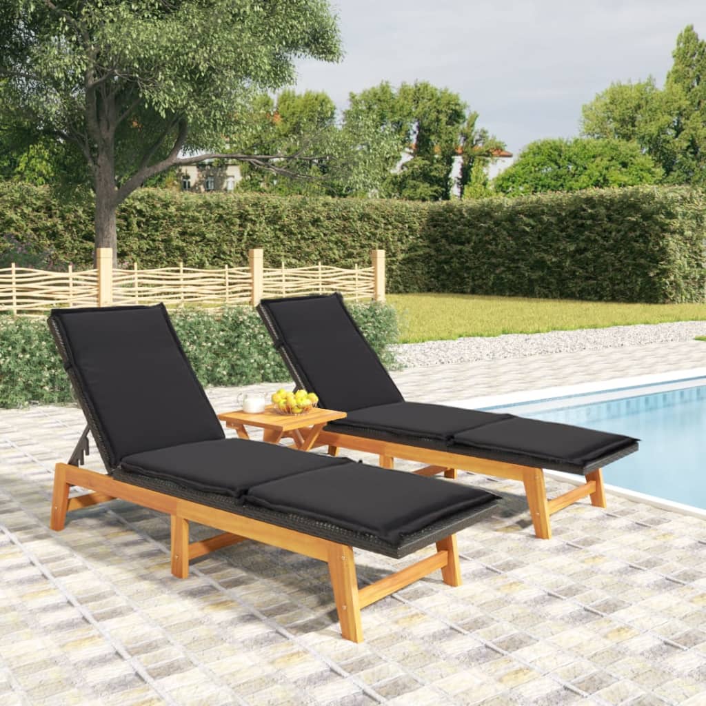 Black And Brown Poly Rattan&Solid Wood Acacia