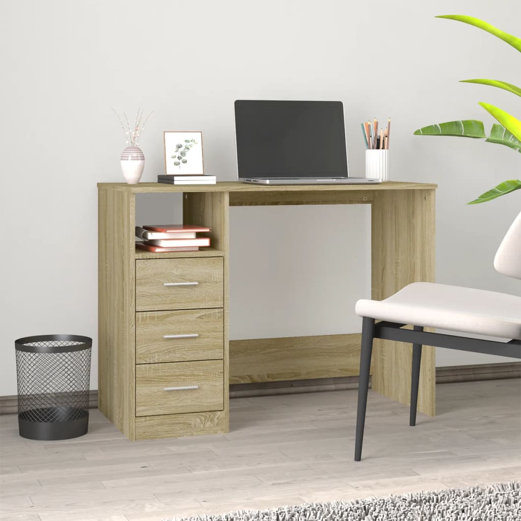 Desk With Drawers 102X50X76 Cm Engineered Wood