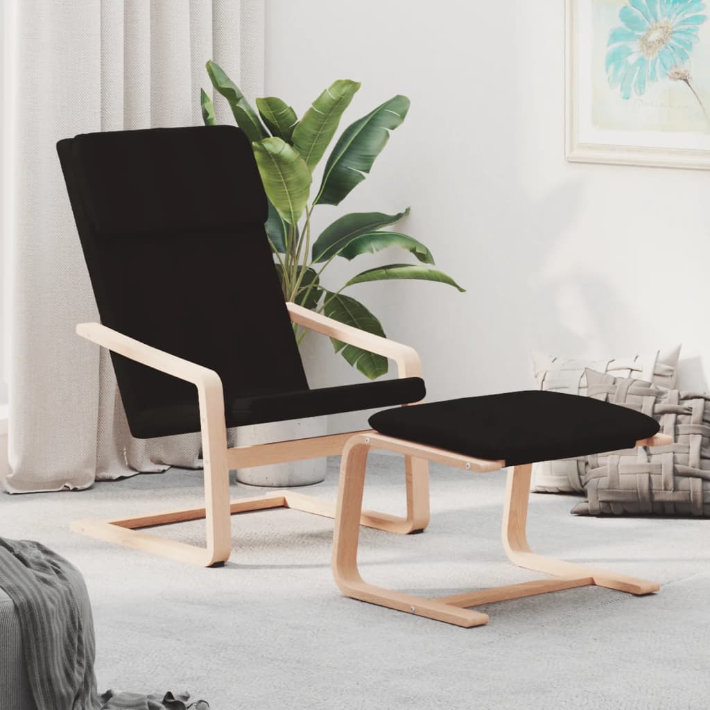 Relaxing Chair With Footstool Black Fabric