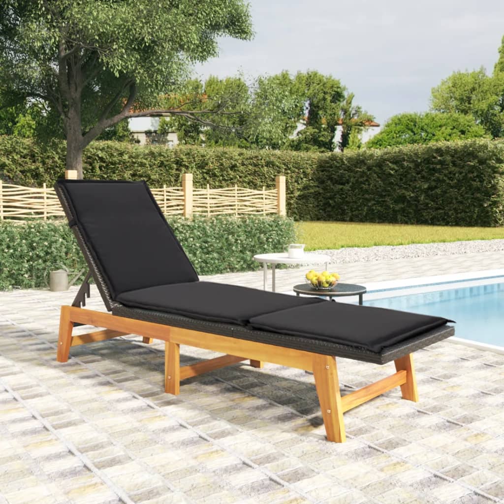 Black And Brown Poly Rattan&Solid Wood Acacia