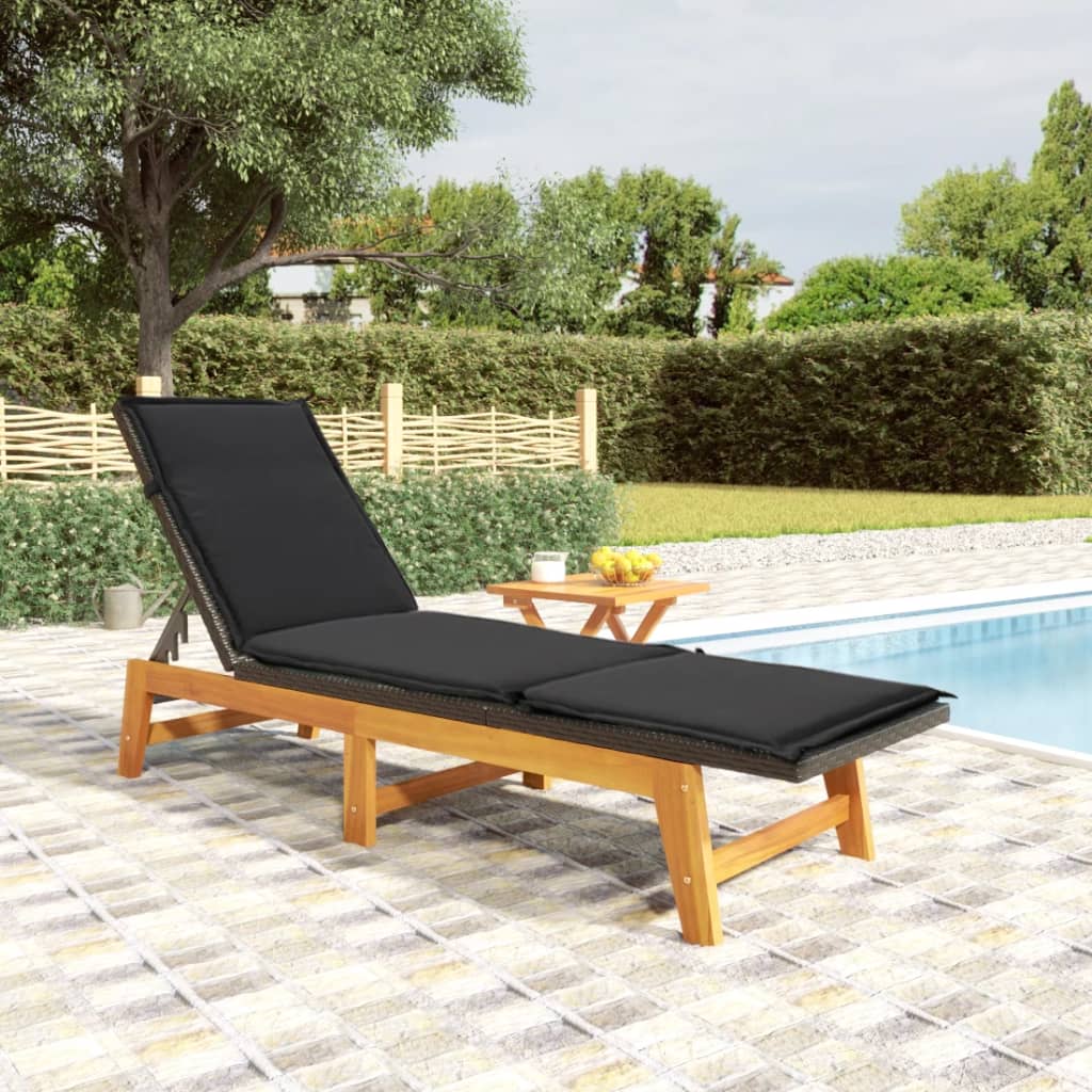 Black And Brown Poly Rattan&Solid Wood Acacia