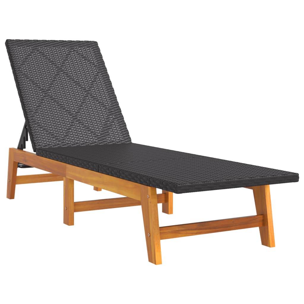 Black And Brown Poly Rattan&Solid Wood Acacia