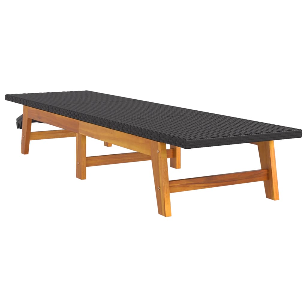 Black And Brown Poly Rattan&Solid Wood Acacia