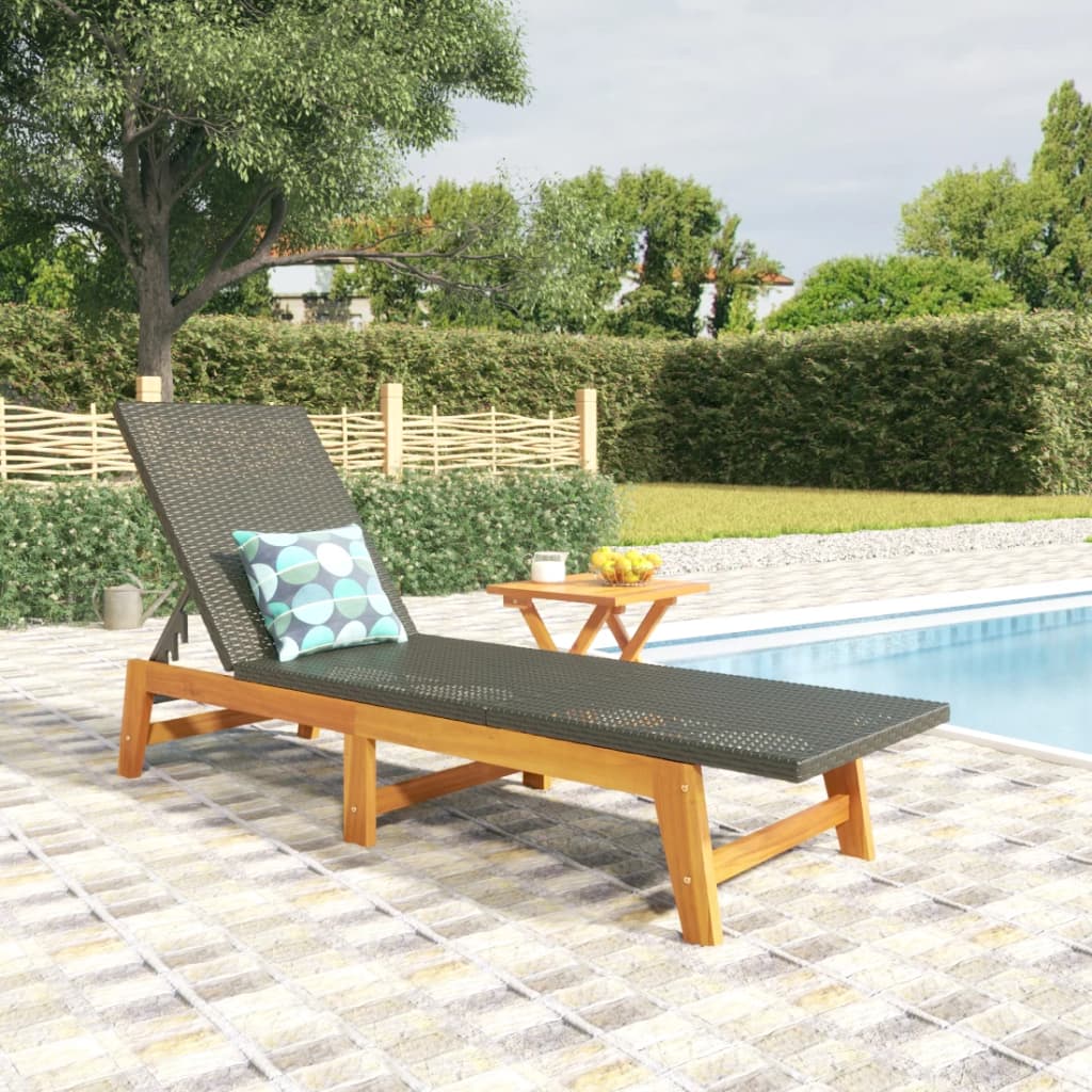 Black And Brown Poly Rattan&Solid Wood Acacia