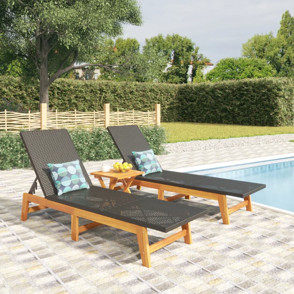 Black And Brown Poly Rattan&Solid Wood Acacia