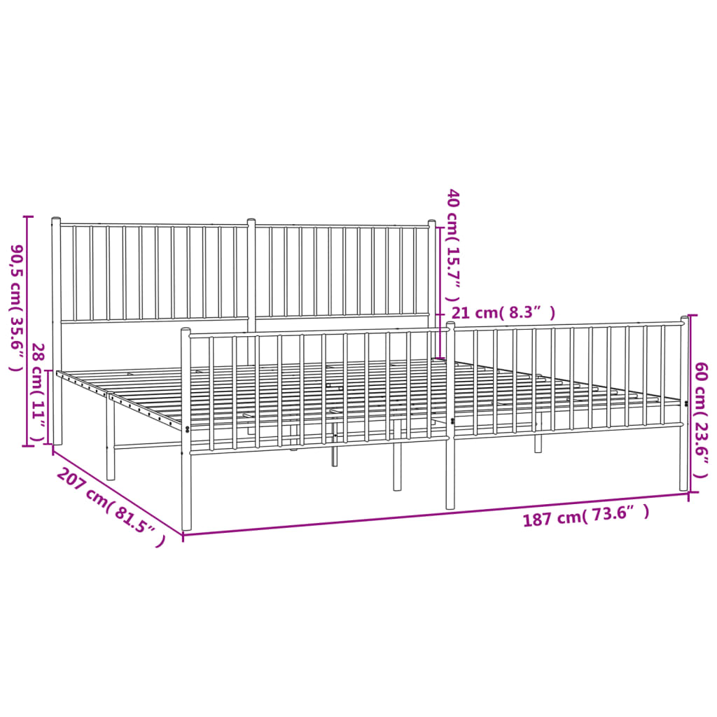 Metal Bed Frame Without Mattress With Footboard 183X203 Cm King