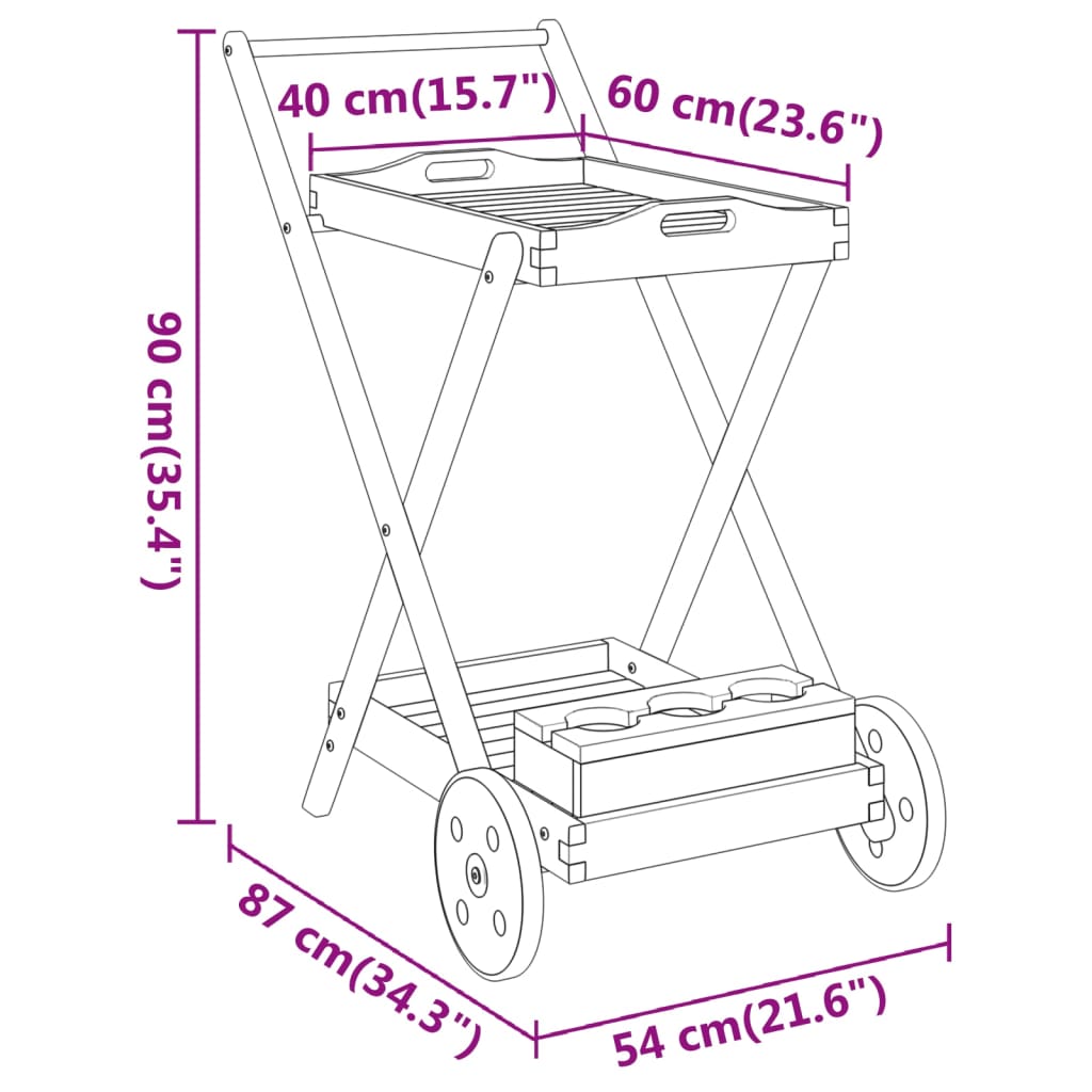 Tea Trolley 54X87X90 Cm Solid Wood Acacia