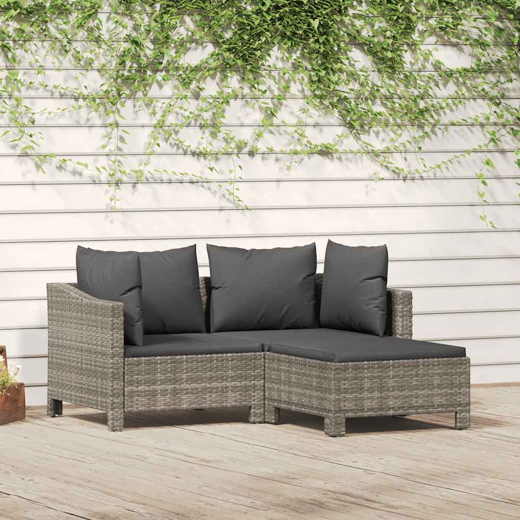4 Piece Garden Lounge Set With Cushions Grey Poly Rattan