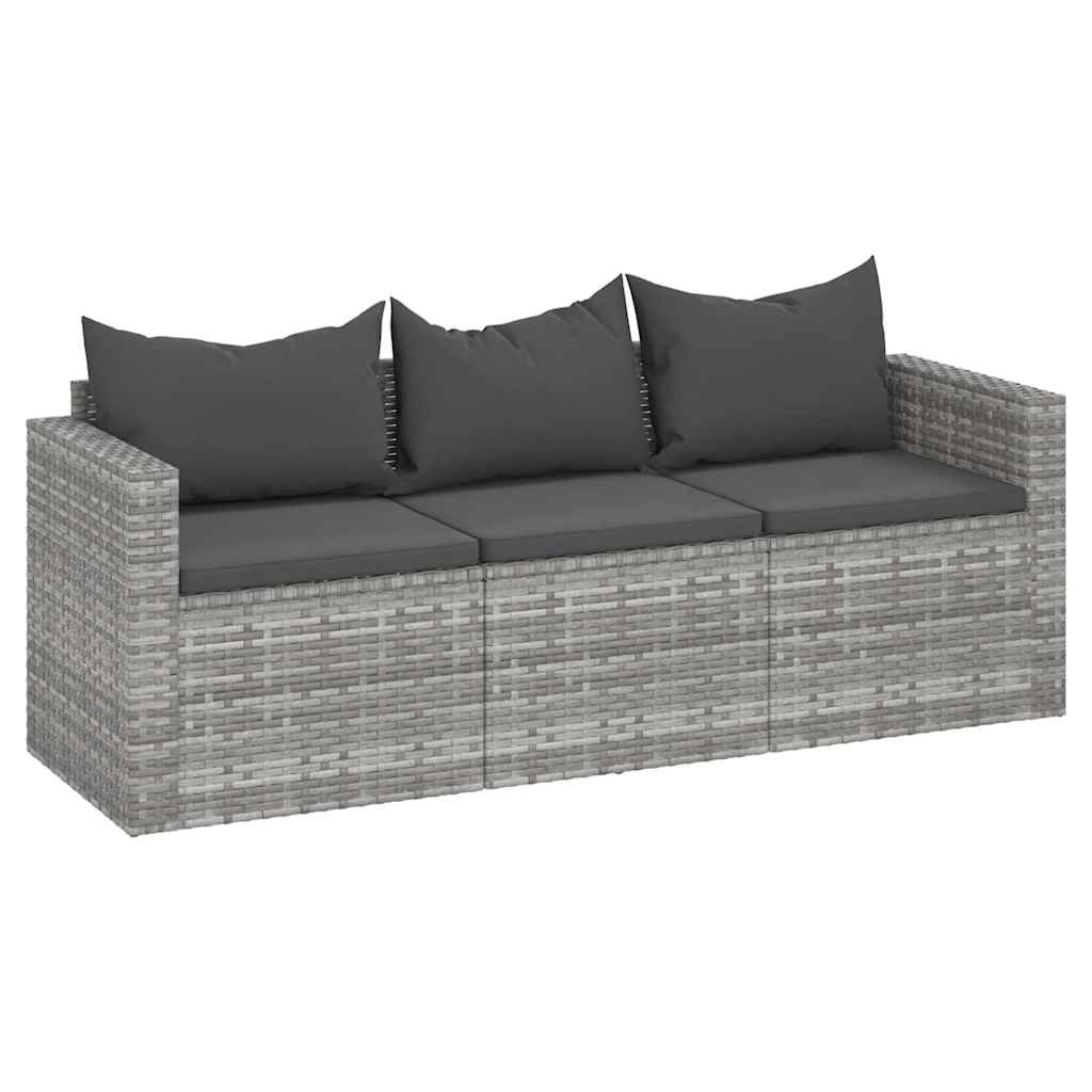 3-Seater Garden Sofa With Cushions Poly Rattan