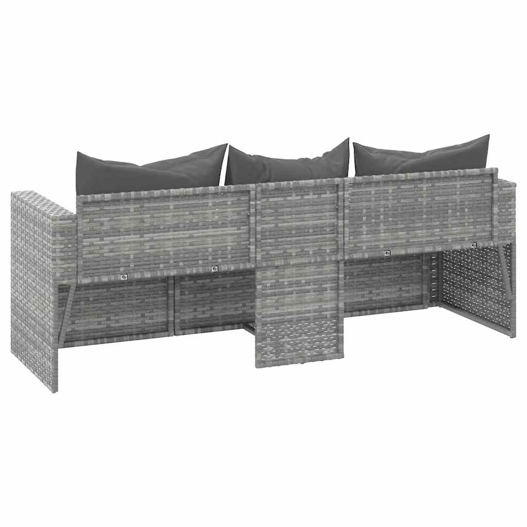 3-Seater Garden Sofa With Cushions Poly Rattan
