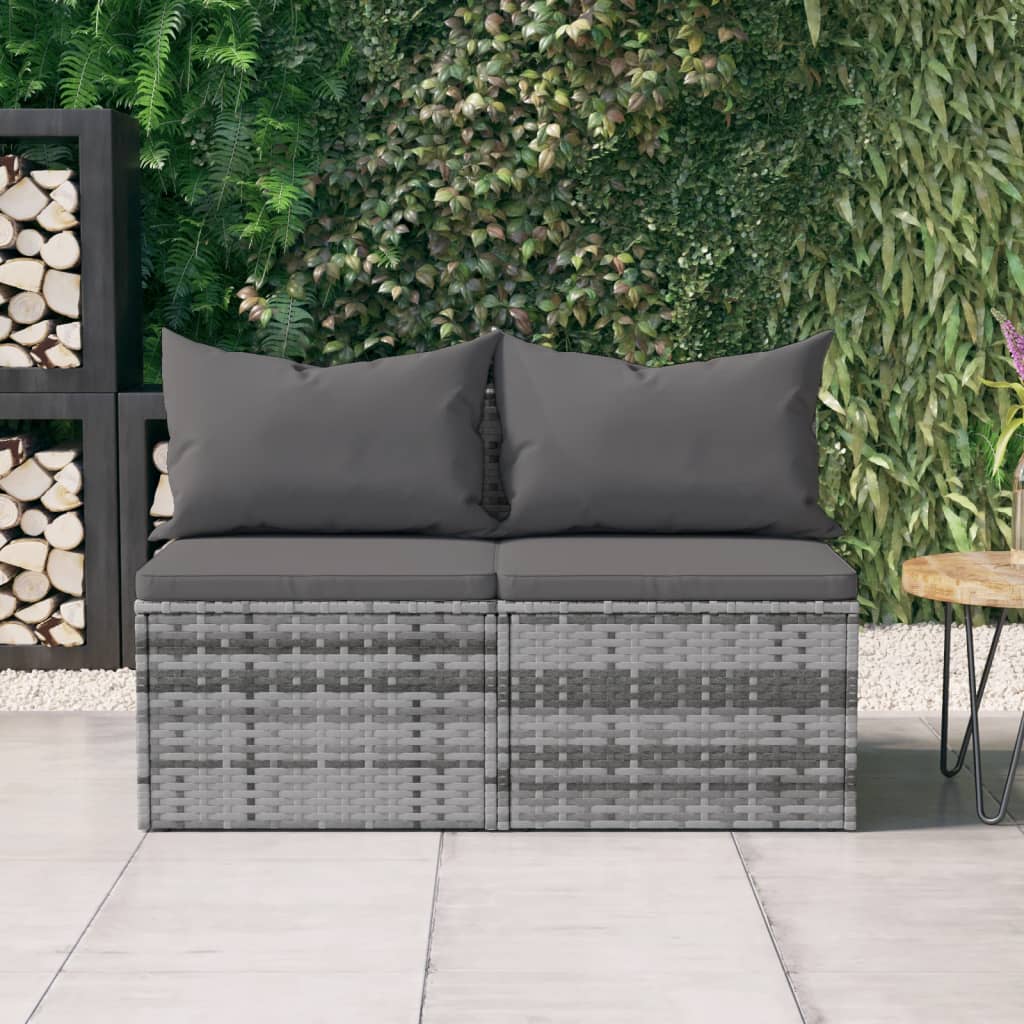 Garden Middle Sofas With Cushions 2 Pcs Poly Rattan