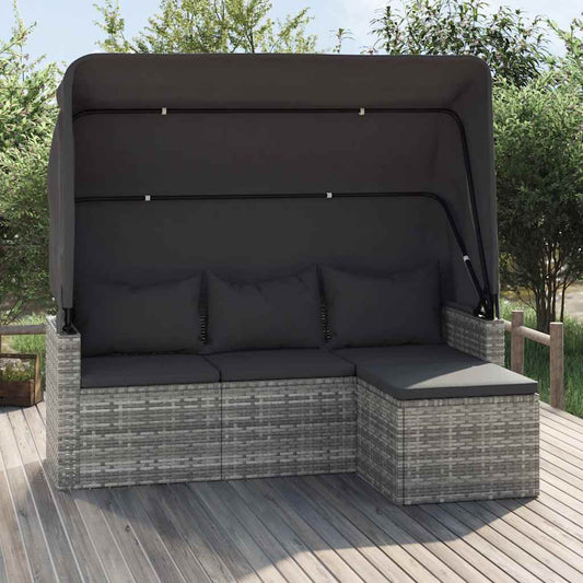 3-Seater Garden Sofa With Roof And Footstool Poly Rattan