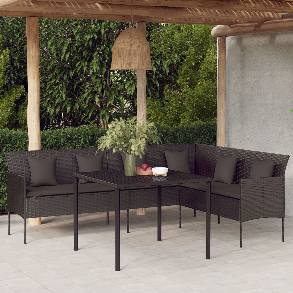 L-Shaped Garden Sofa With Cushions Poly Rattan