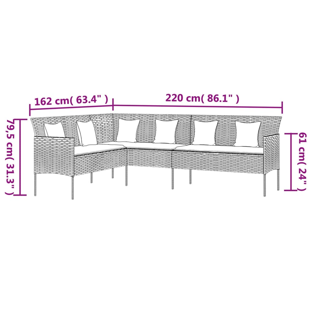 L-Shaped Garden Sofa With Cushions Poly Rattan