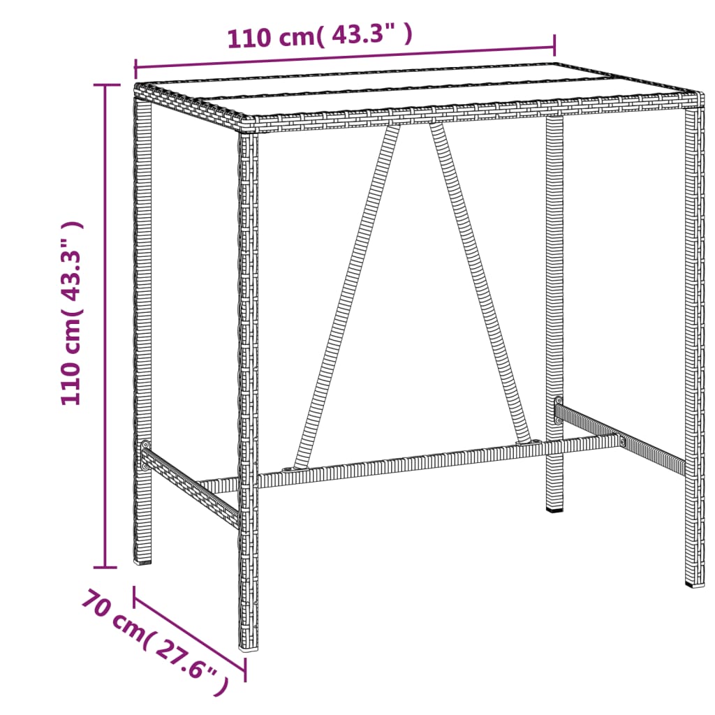 Bar Table With Glass Top Poly Rattan