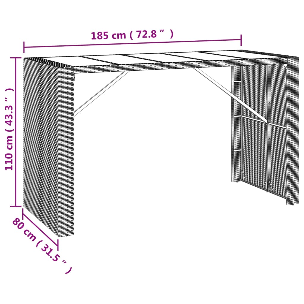 Bar Table With Glass Top Poly Rattan