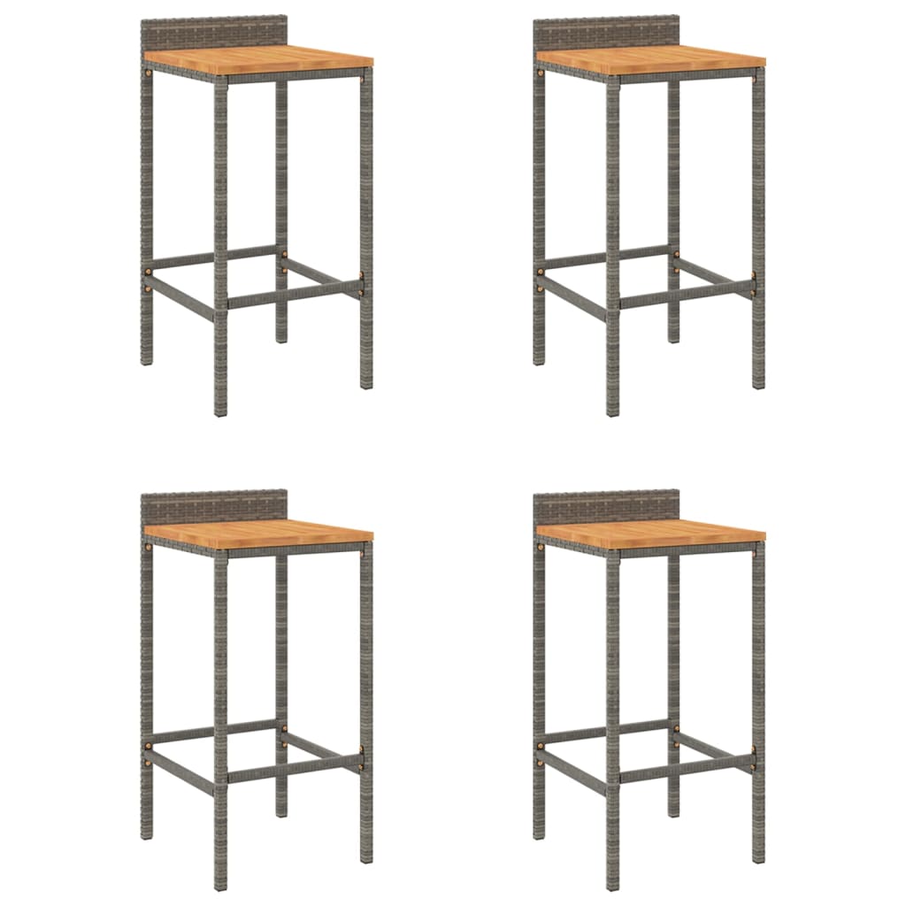 Bar Stools 4 Pcs Poly Rattan And Solid Wood Acacia
