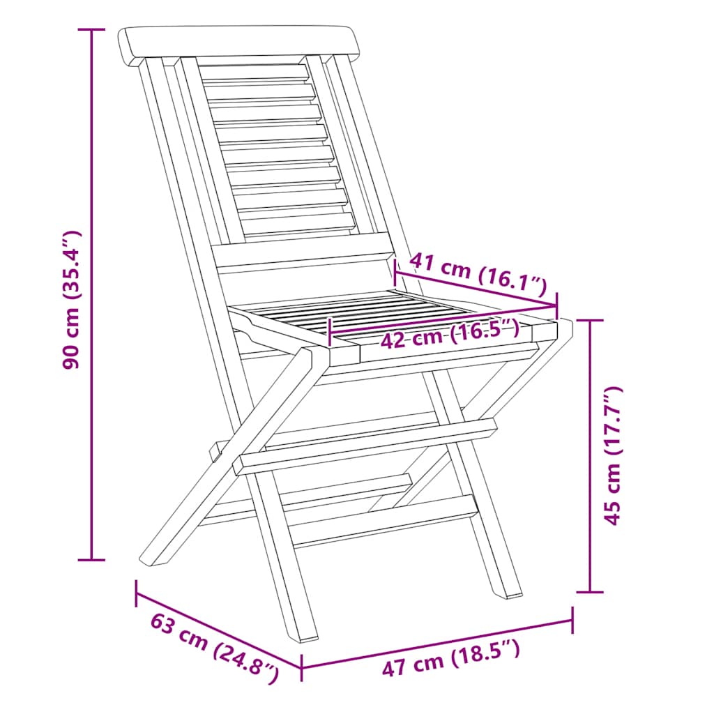Folding Garden Chairs 2 Pcs 47X63X90 Cm Solid Wood Teak