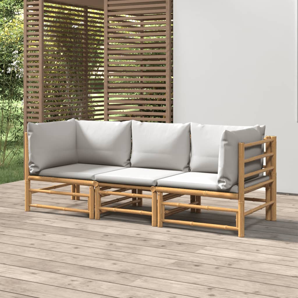 3 Piece Garden Lounge Set With Cushions Bamboo