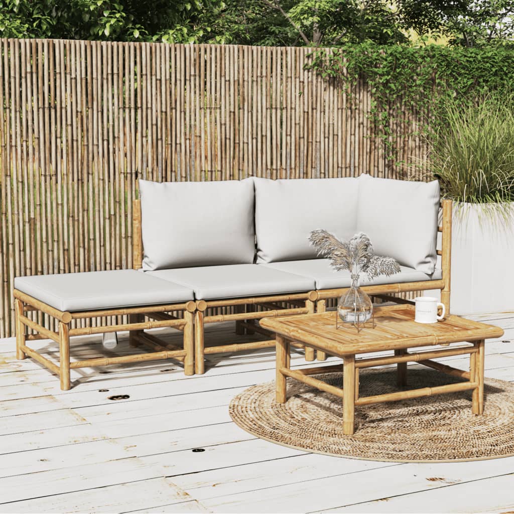 3 Piece Garden Lounge Set With Cushions Bamboo