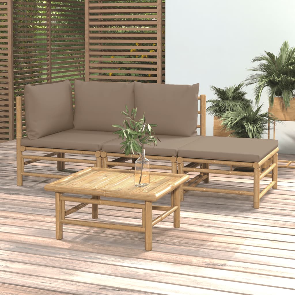 3 Piece Garden Lounge Set With Cushions Bamboo