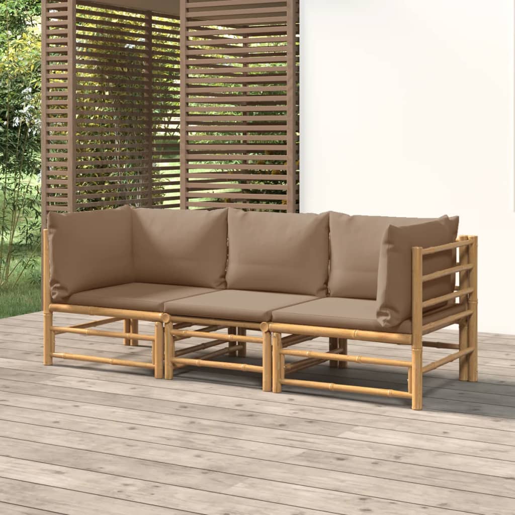 3 Piece Garden Lounge Set With Cushions Bamboo
